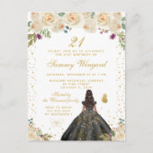 Cream Floral Dark Skin Princess Birthday Party Postkarte (Vorderseite)