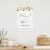 Cream Floral Glasses Brautparty Begrüßungszeichen Poster (Küche)
