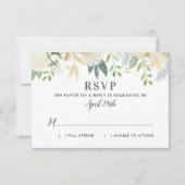 Cream Floral Gold Greenerity Wedding RSVP Karte (Vorderseite)