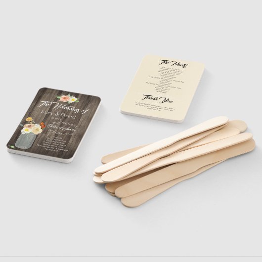 Cream Floral Mason Jar Rustic Barn Wood Wedding Fächer (Non-assembled)