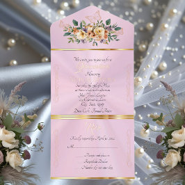 Cream Floral on Pastel Quinceanera - Pink All-in-One-Einladung