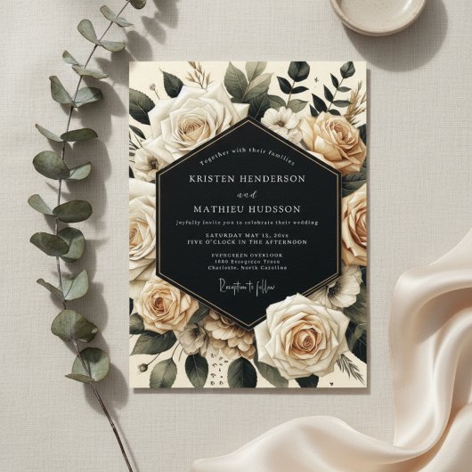Cream Floral Opulente Hochzeit Einladung