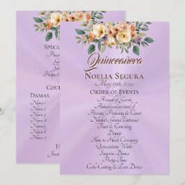 Cream Floral Quinceanera Program - Lavender Programm