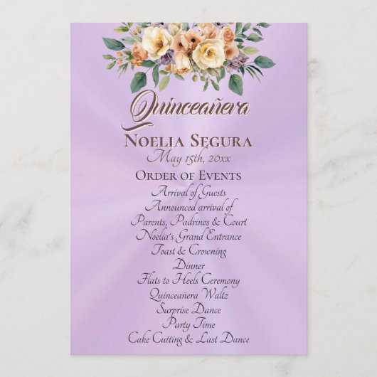 Cream Floral Quinceanera Program - Lavender Programm (Vorderseite)