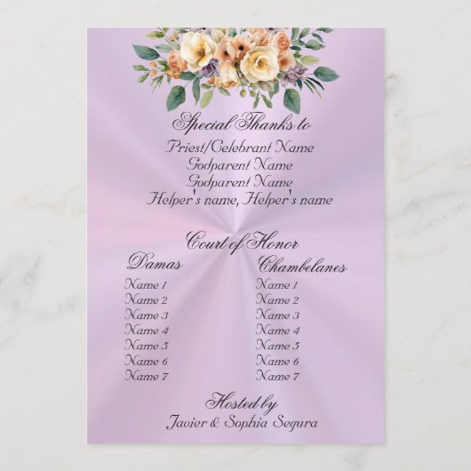 Cream Floral Quinceanera Program - Lavender Programm (Rückseite)