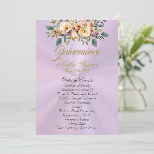 Cream Floral Quinceanera Program - Lavender Programm (Stehend Vorderseite)