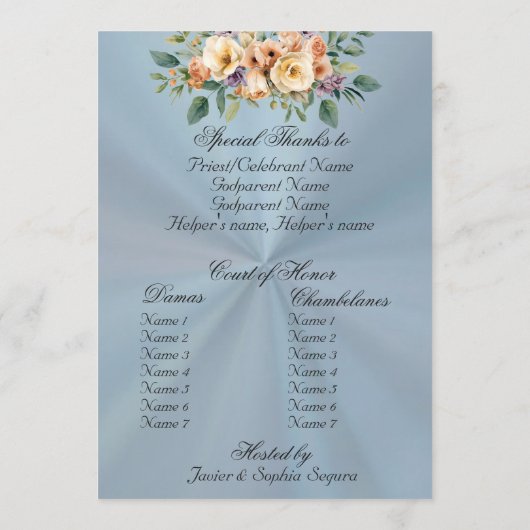 Cream Floral Quinceanera Program - Pastel Blue Programm (Rückseite)