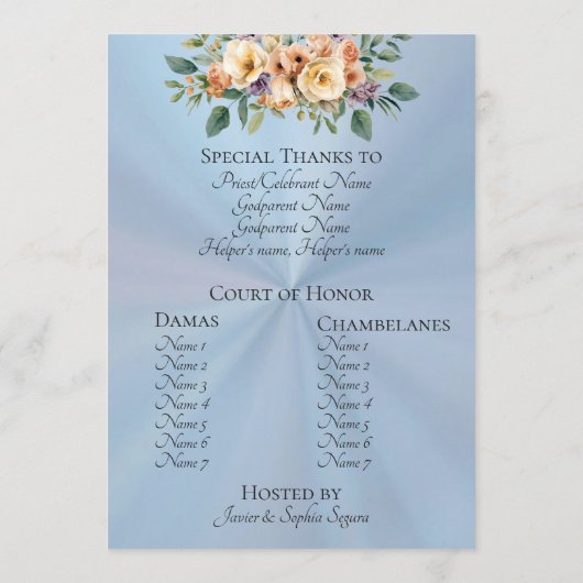 Cream Floral Quinceanera Program - Pastel Blue Programm (Rückseite)