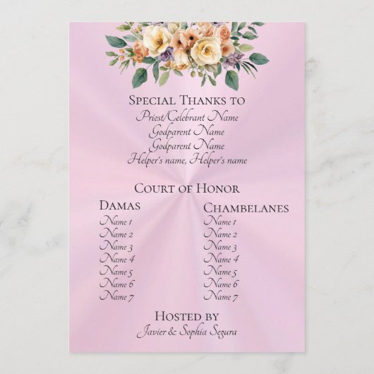 Cream Floral Quinceanera Program - Pastel Pink Programm (Rückseite)