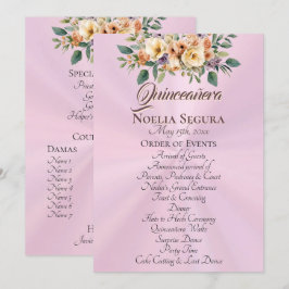 Cream Floral Quinceanera Program - Pastel Pink Programm
