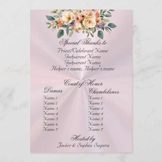 Cream Floral Quinceanera Program - Pastel Pink Programm (Rückseite)