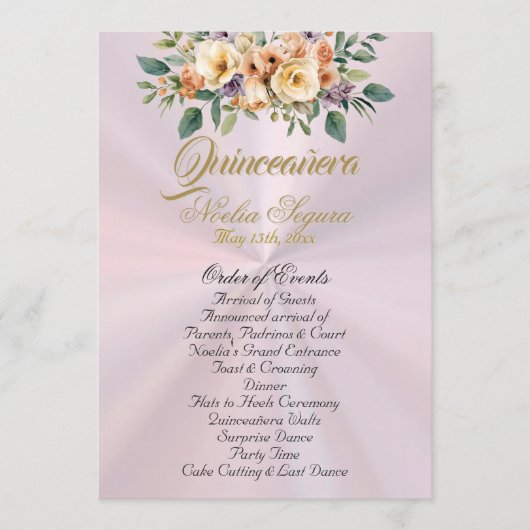 Cream Floral Quinceanera Program - Pastel Pink Programm (Vorderseite)