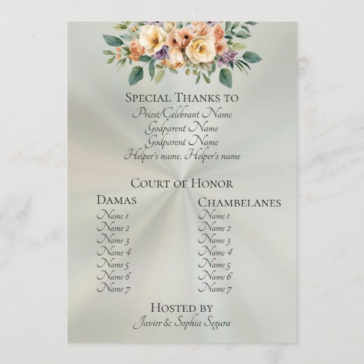 Cream Floral Quinceanera Program - Pastel Sage Programm (Rückseite)