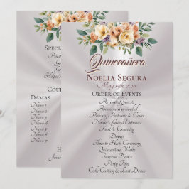 Cream Floral Quinceanera Program - Pearl White Programm