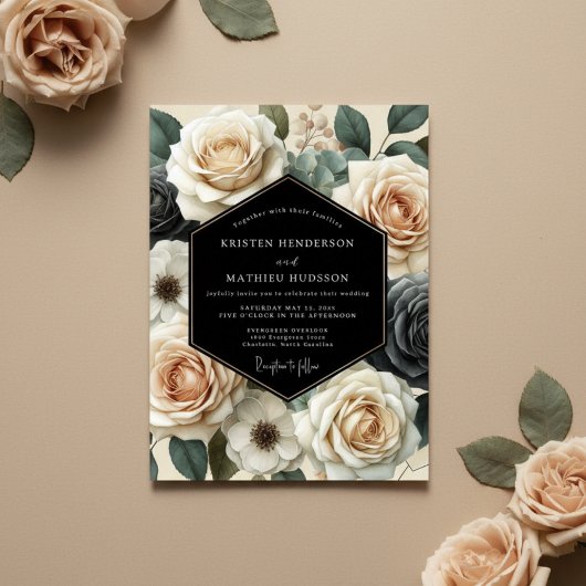 Cream Floral Romance Wedding Einladung