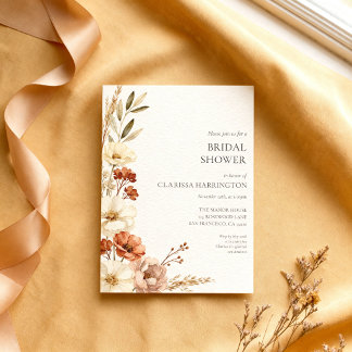 Cream Floral Rust Wildflower Bridal Shower Einladung