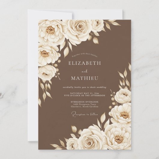 Cream Floral Rustic Wedding Einladung (Vorderseite)