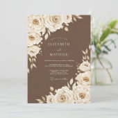 Cream Floral Rustic Wedding Einladung (Stehend Vorderseite)