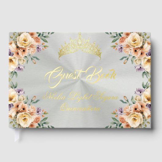 Cream Floral & Tiara - Pastel Green Gästebuch (Vorderseite)