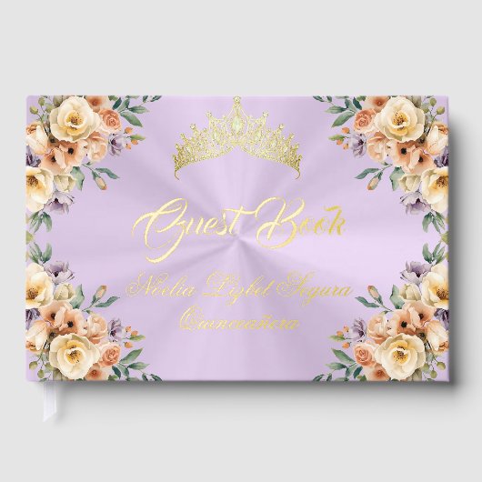 Cream Floral & Tiara - Pastel Lavender Gästebuch (Vorderseite)