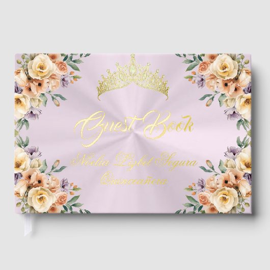 Cream Floral & Tiara - Pastel Pink Gästebuch (Vorderseite)
