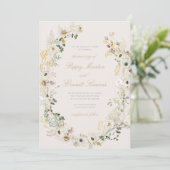 Cream Floral Wildflower Poppy Wedding Invitation Einladung (Stehend Vorderseite)