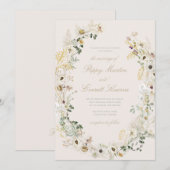 Cream Floral Wildflower Poppy Wedding Invitation Einladung (Vorne/Hinten)