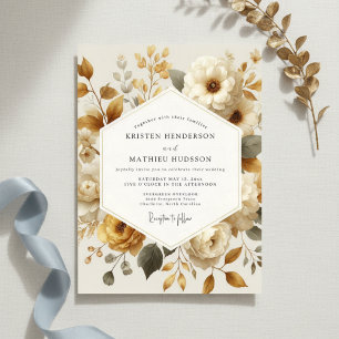 Cream Florale Herbstromanze Hochzeit Einladung