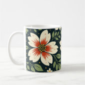 Cream Flowers with Red Centers & Green Leaves Kaffeetasse (Links)
