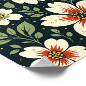 Cream Flowers with Red Centers & Green Leaves Poster (Ecke)