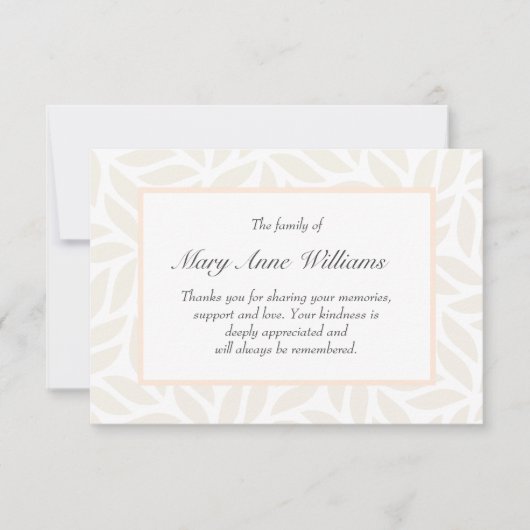 Cream Foliage delicate Beerdigung danke (Vorderseite)