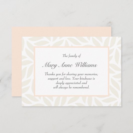 Cream Foliage delicate Beerdigung danke (Vorne/Hinten)