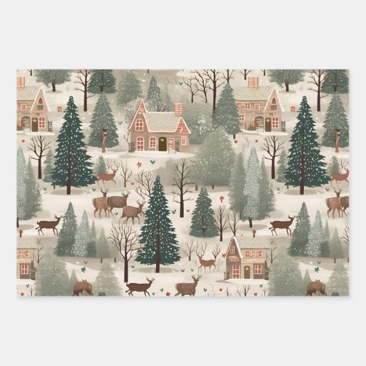 Cream Forest Winter Geschenkpapier Set (Vorderseite 3)
