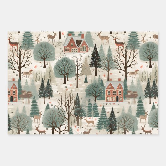 Cream Forest Winter Geschenkpapier Set (Vorderseite 2)
