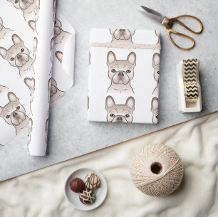 Cream Französische Bulldogge Hund Kopf Muster Geschenkpapier