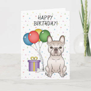 Cream French Bulldog Cartoon Hund Happy Birthday Karte