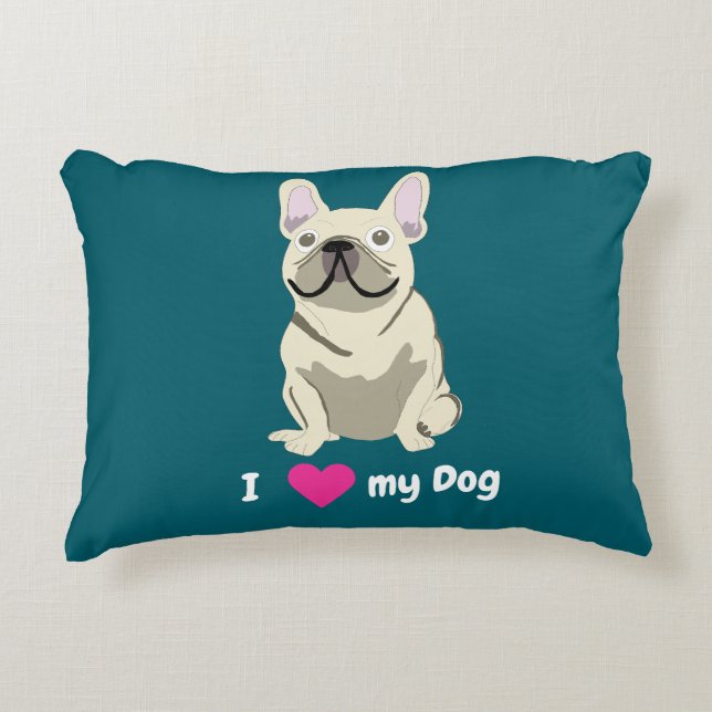 Cream French Bulldog, I Love my Dog Dekokissen (Vorderseite)