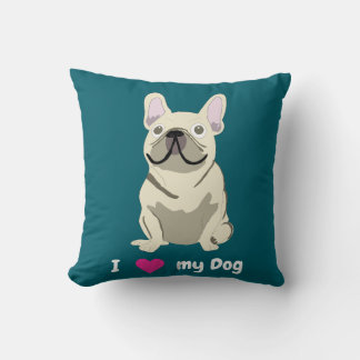 Cream French Bulldog, I Love my Dog Kissen