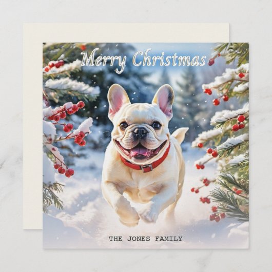 Cream French Bulldog in Snow Frohe Weihnachten (Vorne/Hinten)