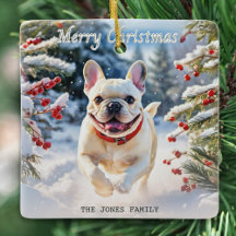 Cream French Bulldog in Snow Frohe Weihnachten