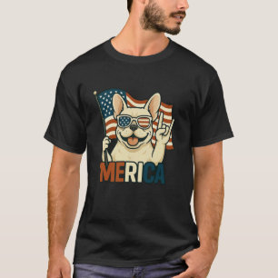 Cream French Bulldog Merica Amerikanische Flagge 4 T-Shirt