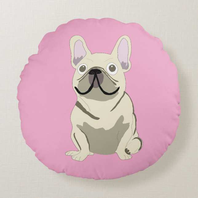 Cream French Bulldog Rundes Kissen (Vorderseite)