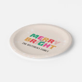 Cream frohe und helle Weihnachten Pappteller (Schrägansicht)