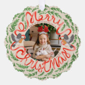 Cream Frohe Weihnachts Folk Foliage Wreath Foto Ornament Karte (Vorderseite)