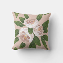 Cream Garden Harmony: Kamelien und Grünanlagen Kissen