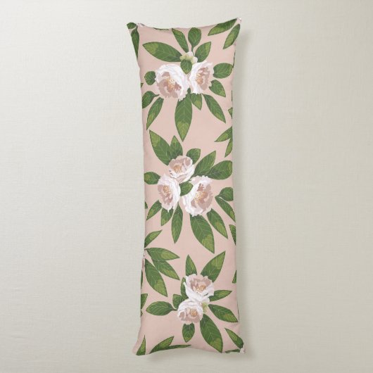 Cream Garden Harmony: Kamelien und Grünanlagen Seitenschläferkissen (Rückseite (Vertikal))