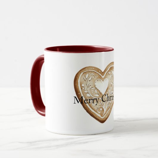 Cream Gingerbread Christmas Heart Tasse (Vorderseite Links)
