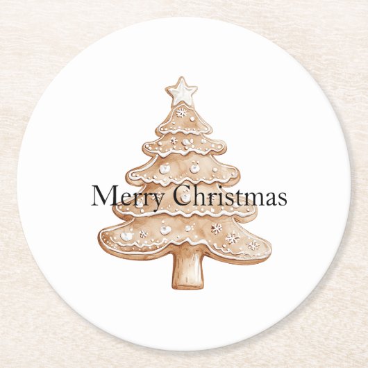 Cream Gingerbread Christmas Tree Runder Pappuntersetzer (Vorderseite)