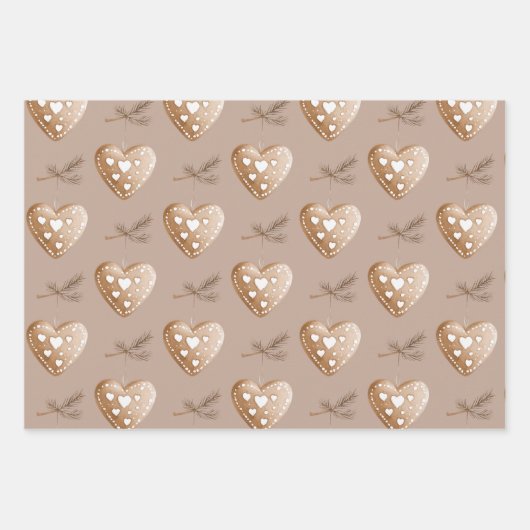 Cream Gingerbread Cookie Hört Weihnachten Geschenkpapier Set (Vorderseite)