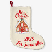  Cream Gingerbread House Christmas Stocking Kleiner Weihnachtsstrumpf (Vorderseite)